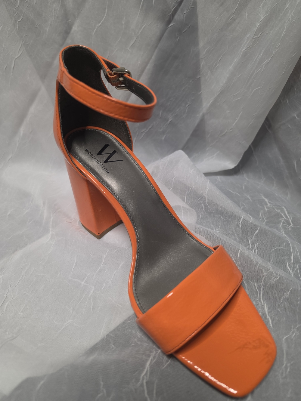 Worthington Orange Patent Block Heel Ankle-Strap Sandal